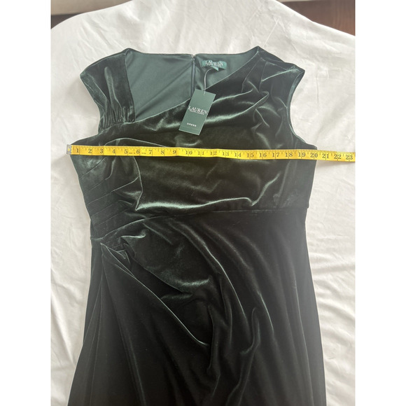 Lauren Ralph Lauren Velvet Ruched Waist Sheath Dress Womens Size 16 Green NWT - Picture 7 of 9